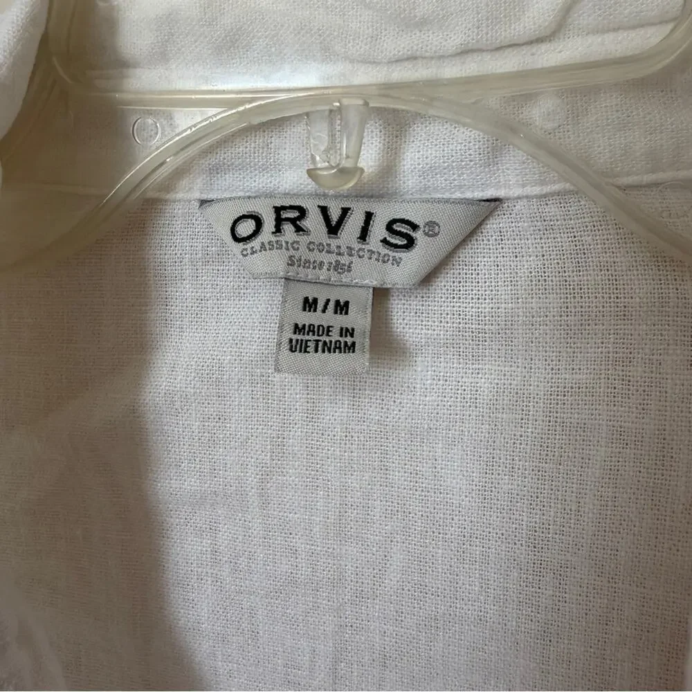 Orvis White Linen Button Down Shirt Women's Size Medium